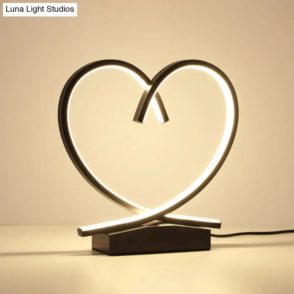 Sleek Wooden Night Table Light: Loving Heart design, LED Desk Lighting for Bedrooms, Black/White/Wood color options