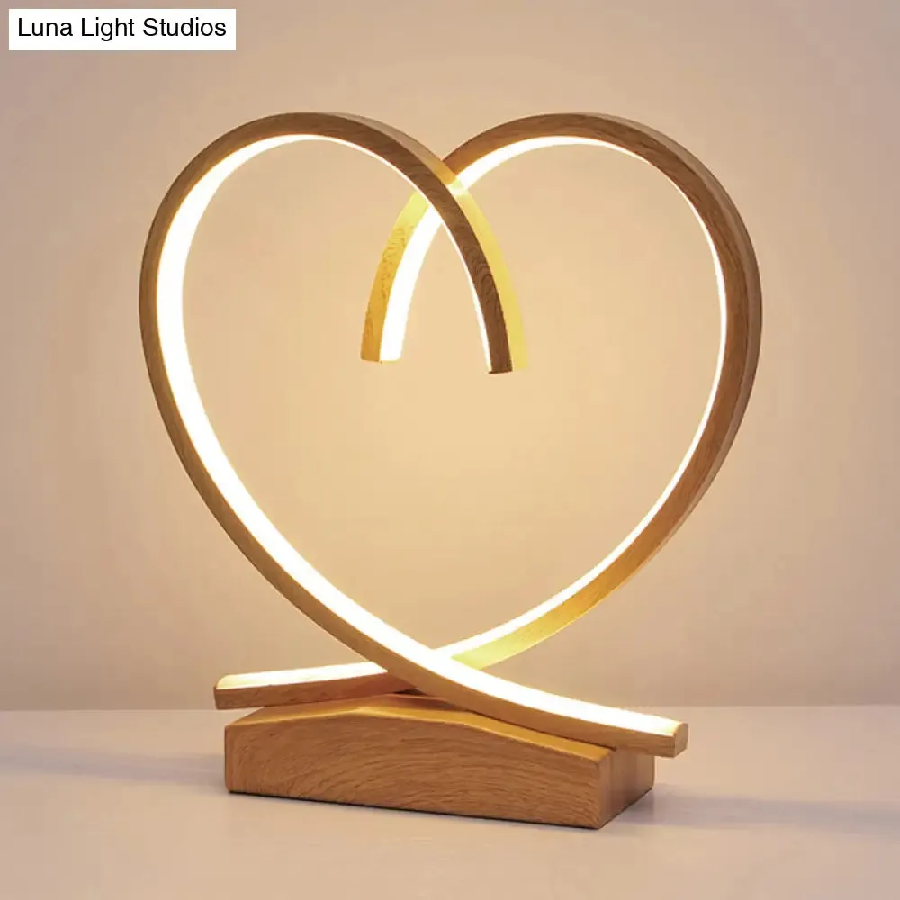 Sleek Wooden Night Table Light: Loving Heart design, LED Desk Lighting for Bedrooms, Black/White/Wood color options