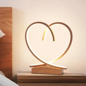 Sleek Wooden Night Table Light: Loving Heart design, LED Desk Lighting for Bedrooms, Black/White/Wood color options