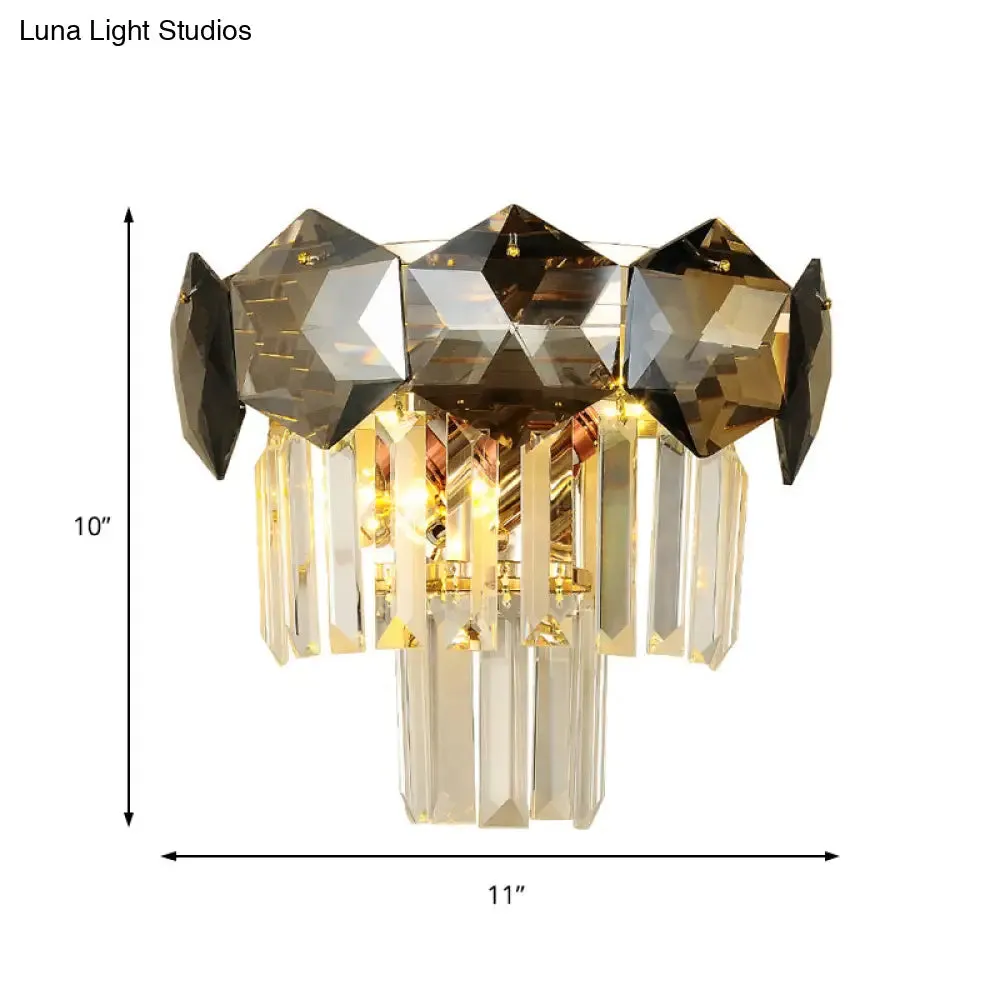 Smoke Gray Vintage Faceted Wall Sconce with Modernist Design - 2 Bulbs Wall Light Fixture for Restaurants