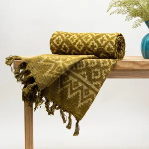 Soft Premium Mustard Geometrical Print Cotton Sofa Throw For Home Decor