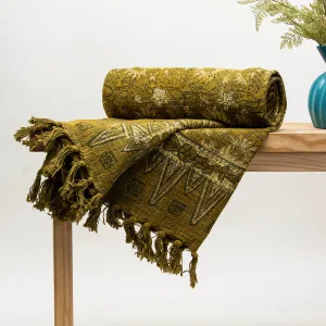Soft Premium Mustard Sun Flower Block Print Sofa Throw Pure Cotton For Home Decor