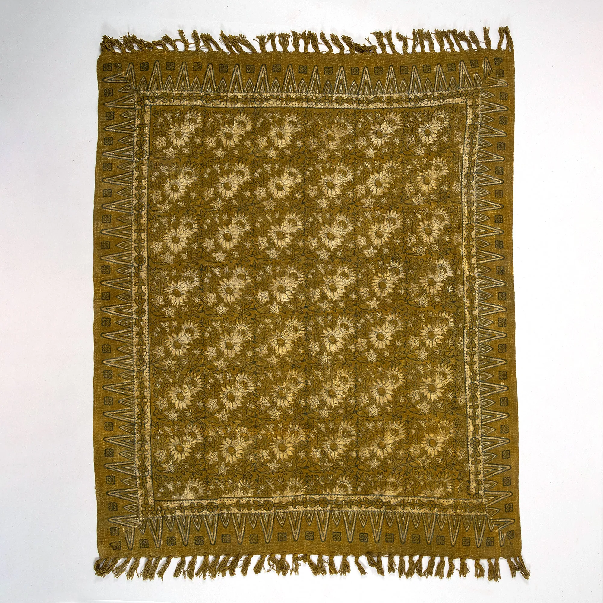 Soft Premium Mustard Sun Flower Block Print Sofa Throw Pure Cotton For Home Decor