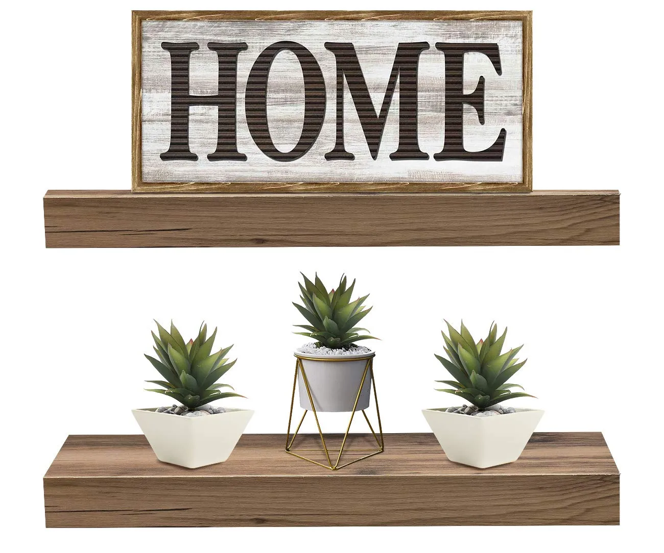 Sorbus Floating Shelf Set — Rustic Wood Hanging Rectangle Wall Shelves