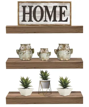 Sorbus Floating Shelf Set — Rustic Wood Hanging Rectangle Wall Shelves