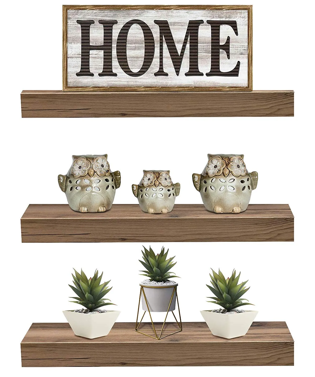Sorbus Floating Shelf Set — Rustic Wood Hanging Rectangle Wall Shelves