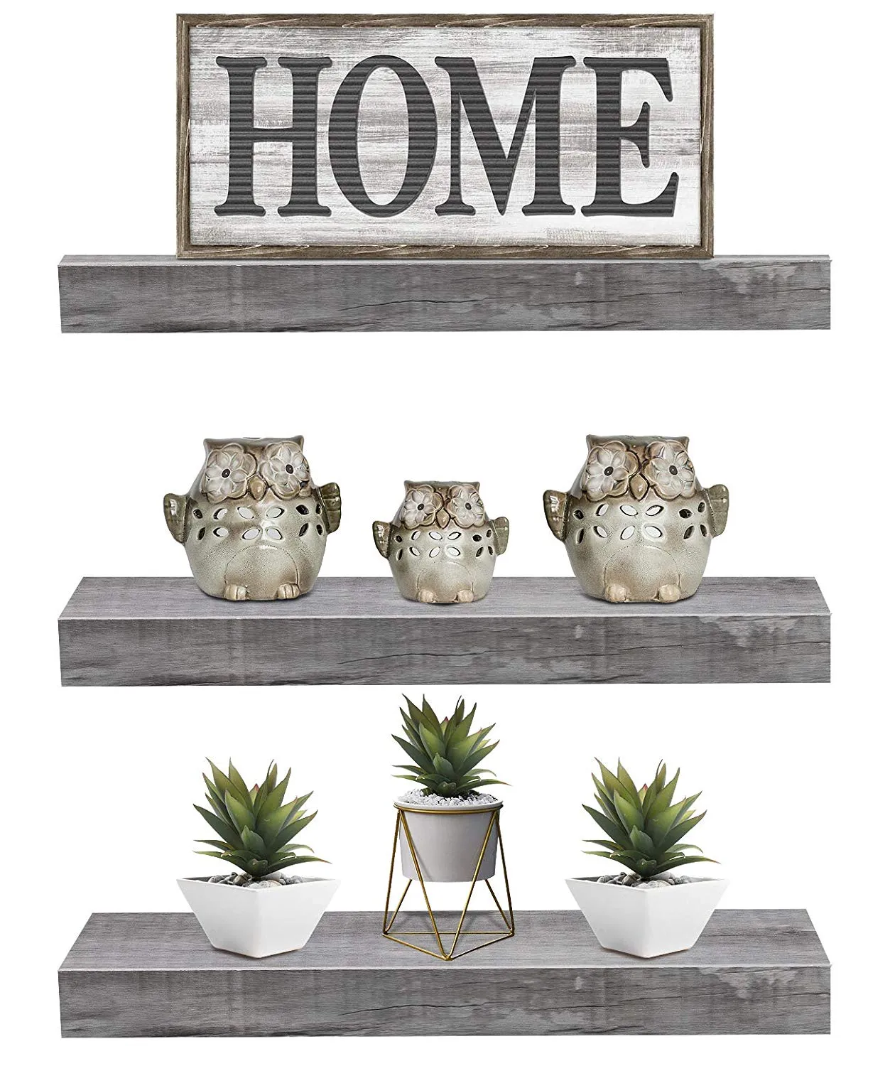 Sorbus Floating Shelf Set — Rustic Wood Hanging Rectangle Wall Shelves