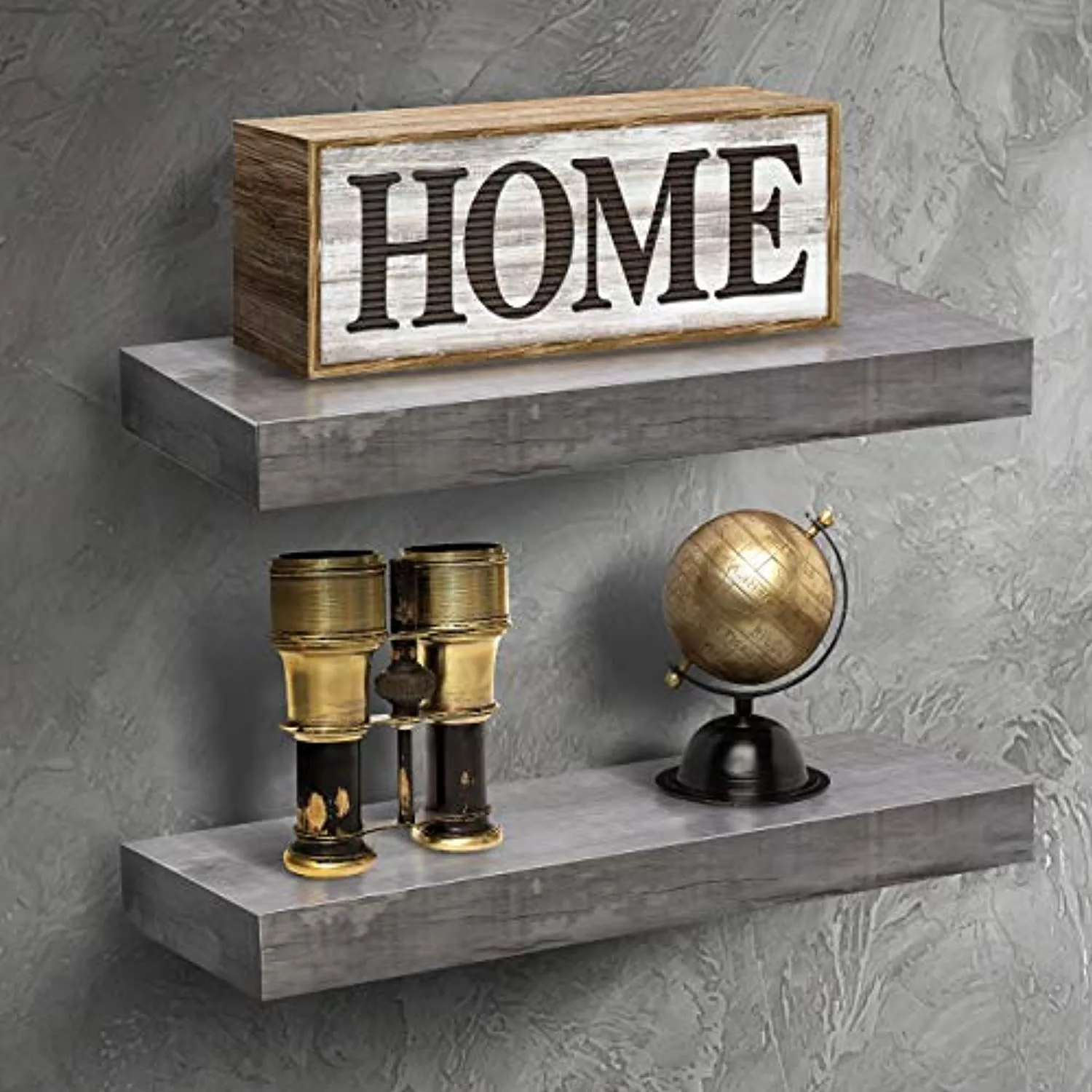 Sorbus Floating Shelf Set — Rustic Wood Hanging Rectangle Wall Shelves