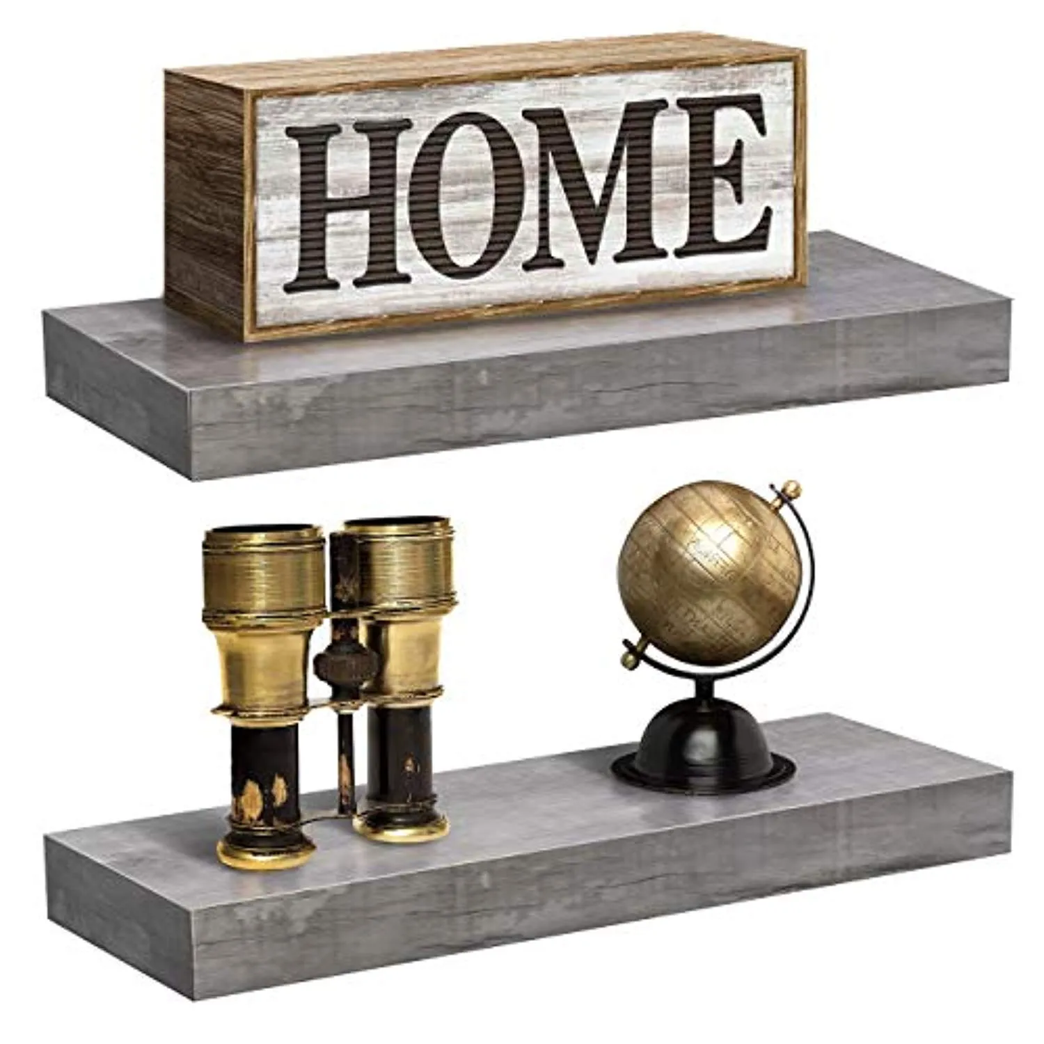 Sorbus Floating Shelf Set — Rustic Wood Hanging Rectangle Wall Shelves