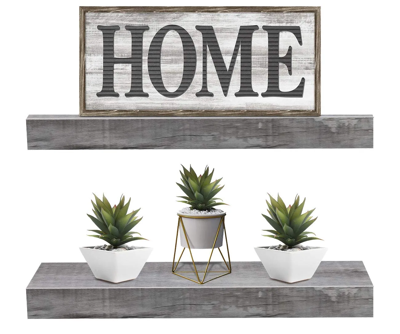 Sorbus Floating Shelf Set — Rustic Wood Hanging Rectangle Wall Shelves