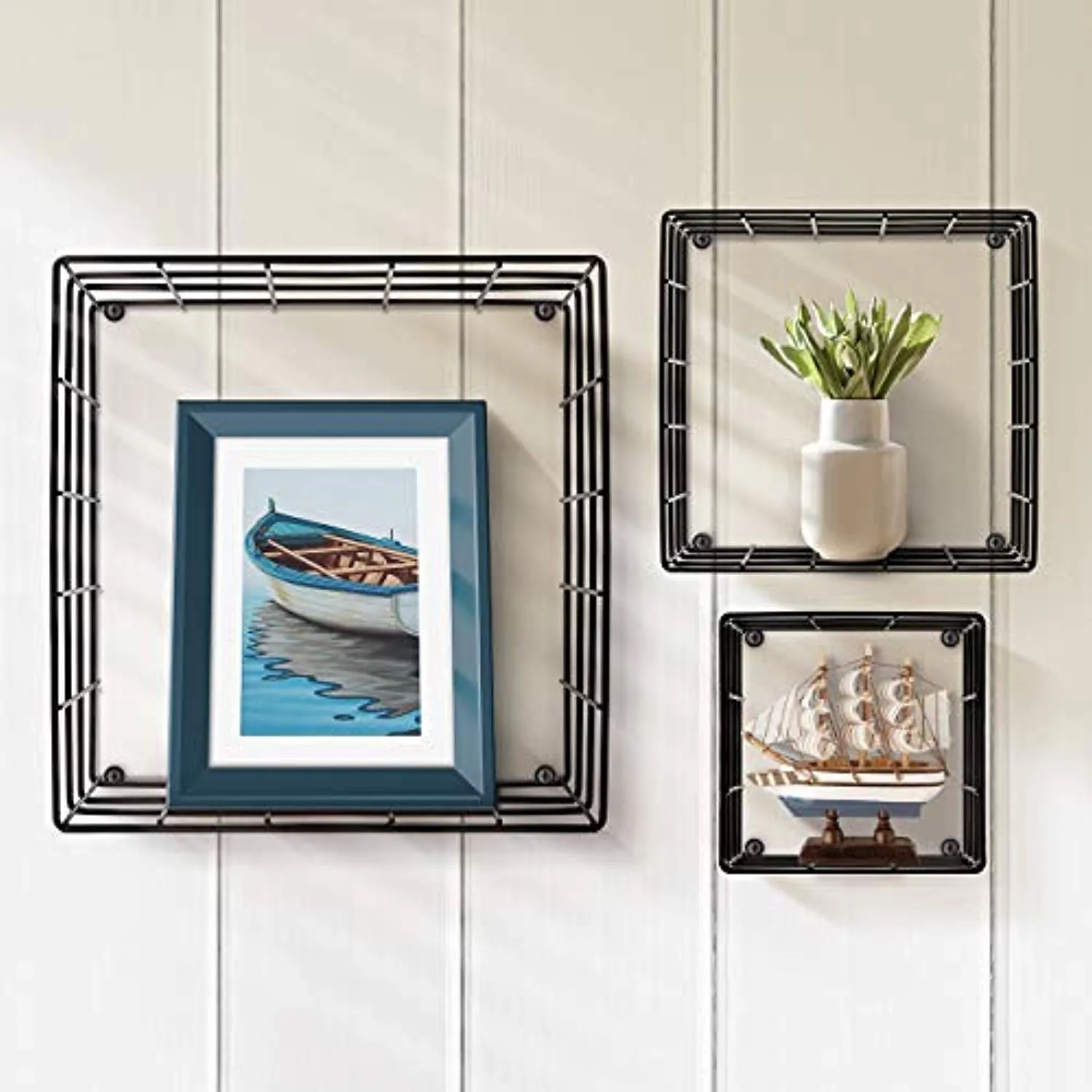 Sorbus Floating Square Shelves (Metal Square - Black)