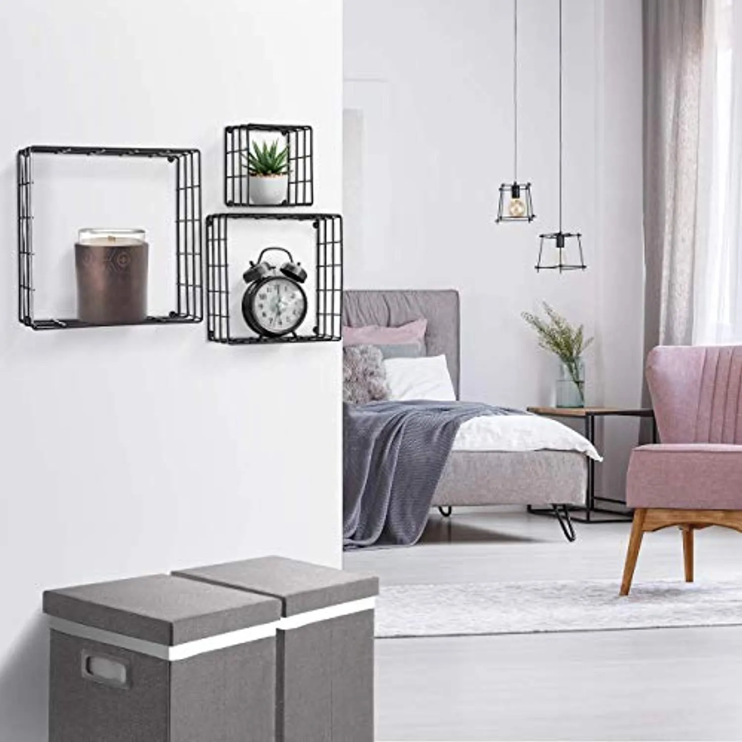 Sorbus Floating Square Shelves (Metal Square - Black)