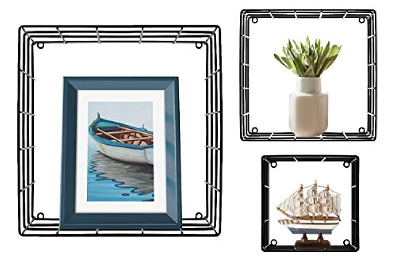 Sorbus Floating Square Shelves (Metal Square - Black)