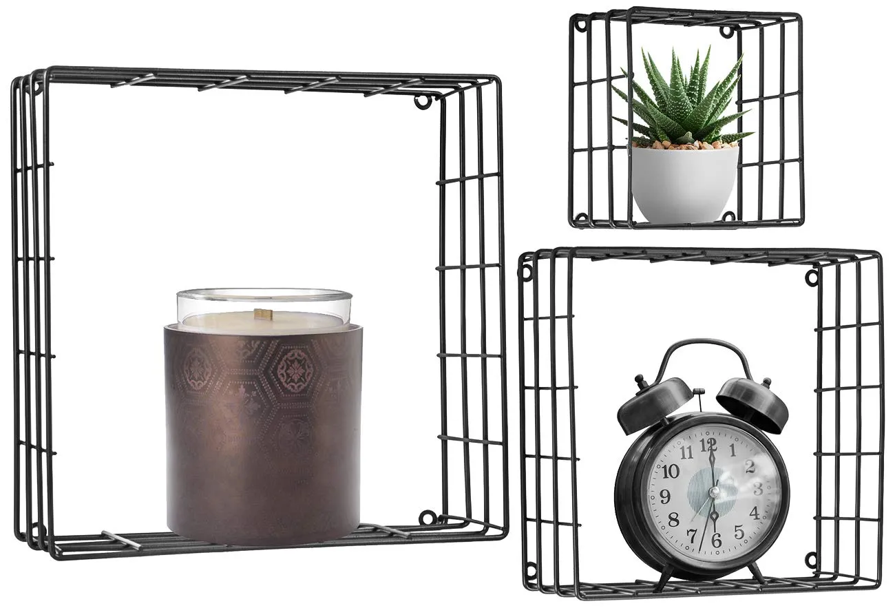 Sorbus Floating Square Shelves (Metal Square - Black)