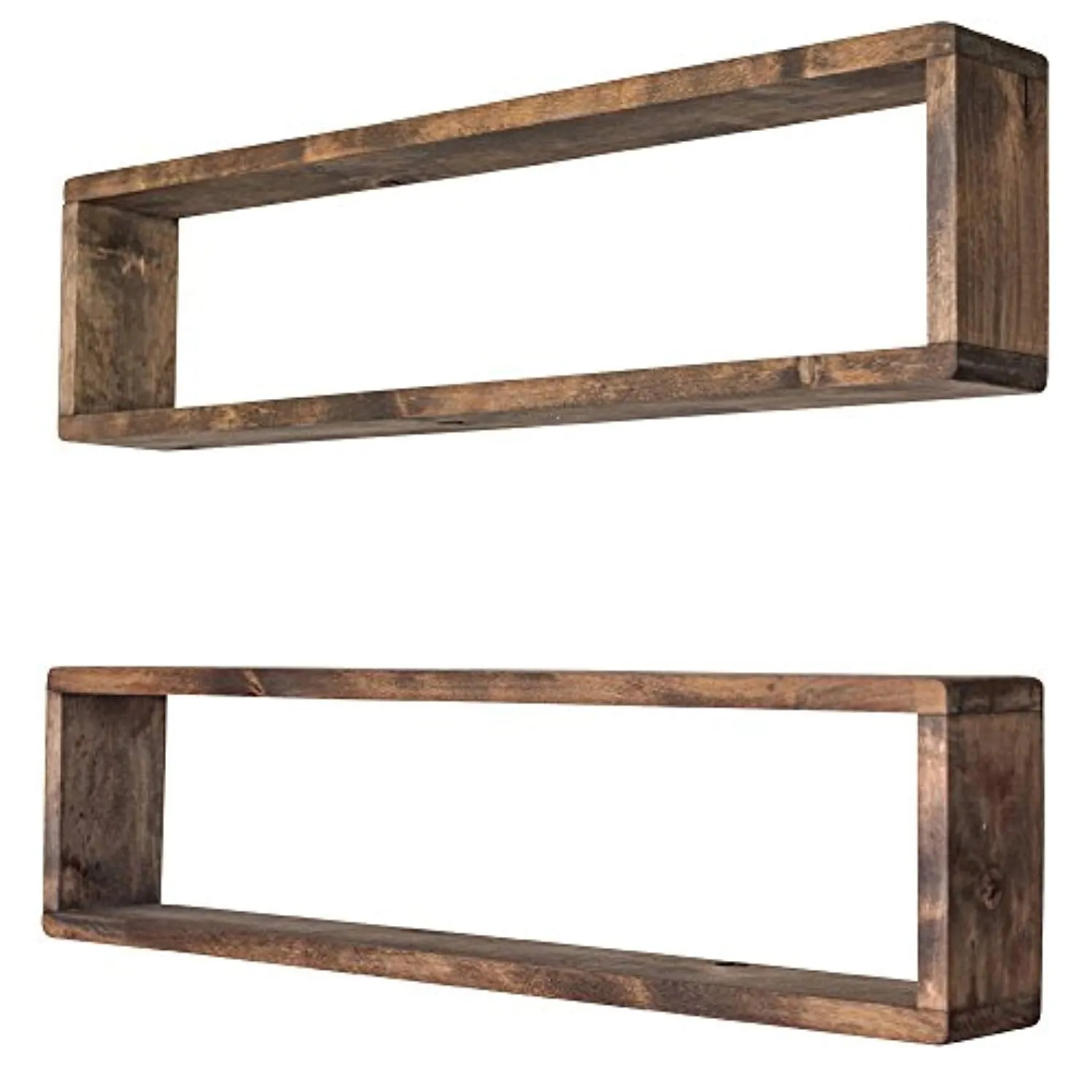 Stackable Floating Box Shelves (Set of 2) | Solid Wood | Wall Mount | Modern Farmhouse Decor | 8 x 32 Inch