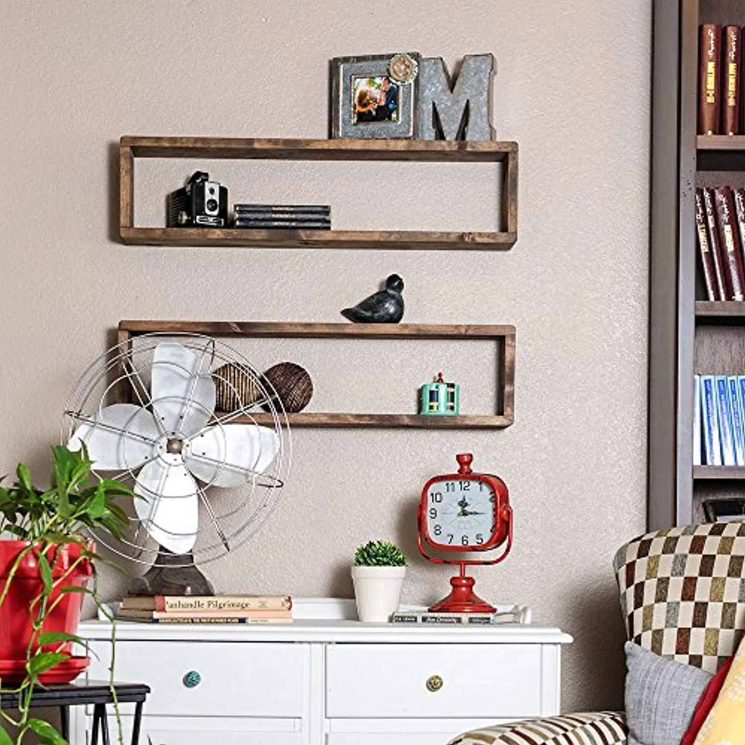 Stackable Floating Box Shelves (Set of 2) | Solid Wood | Wall Mount | Modern Farmhouse Decor | 8 x 32 Inch