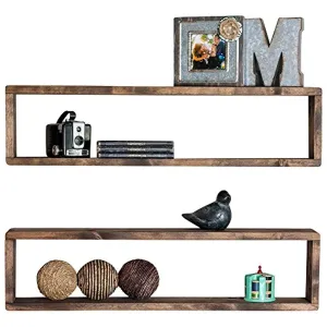 Stackable Floating Box Shelves (Set of 2) | Solid Wood | Wall Mount | Modern Farmhouse Decor | 8 x 32 Inch