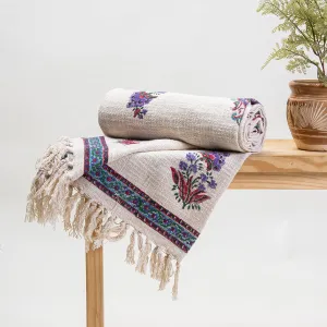 Stylish Purple Floral Hand Block Print Throws For Home Decor