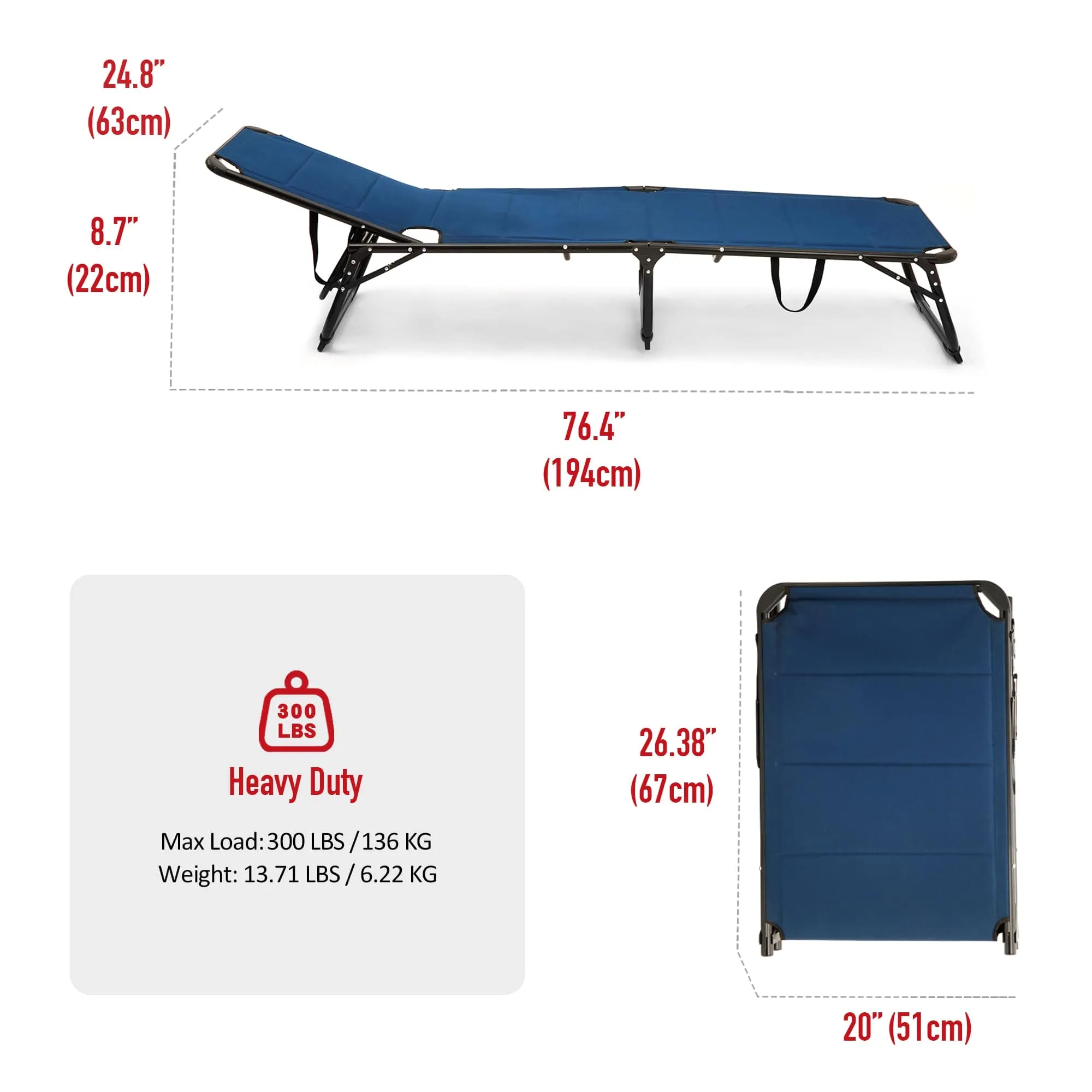 SUNNYFEEL Folding Lounge Chair Patio Chaise, Outdoor Portable Sun Lounger, Folding Camping Cot, with Adjustable Backrest and Removable Pillow for Outside Beach, Sunbathing, Pool, Lawn, Deck