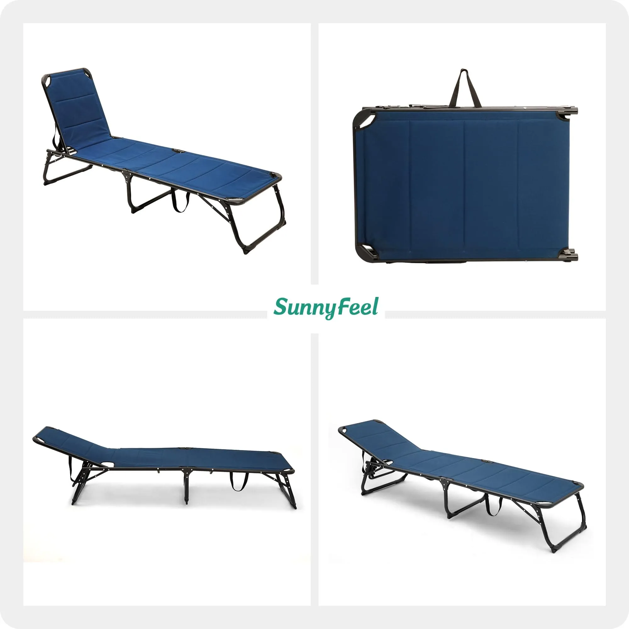 SUNNYFEEL Folding Lounge Chair Patio Chaise, Outdoor Portable Sun Lounger, Folding Camping Cot, with Adjustable Backrest and Removable Pillow for Outside Beach, Sunbathing, Pool, Lawn, Deck