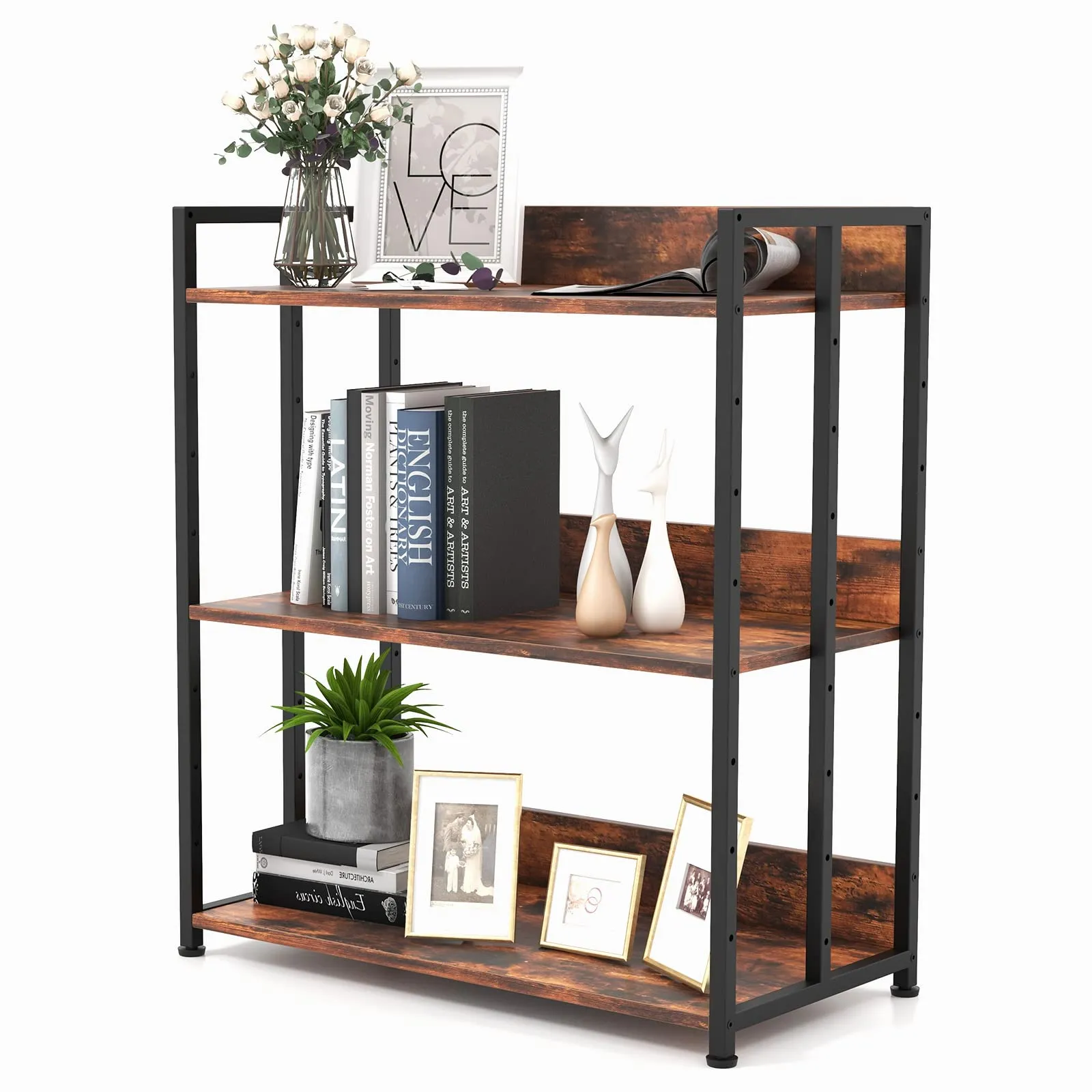 Tangkula Bookshelf, 5 Tier Industrial Book Shelf with Adjustable Shelves and Metal Frame