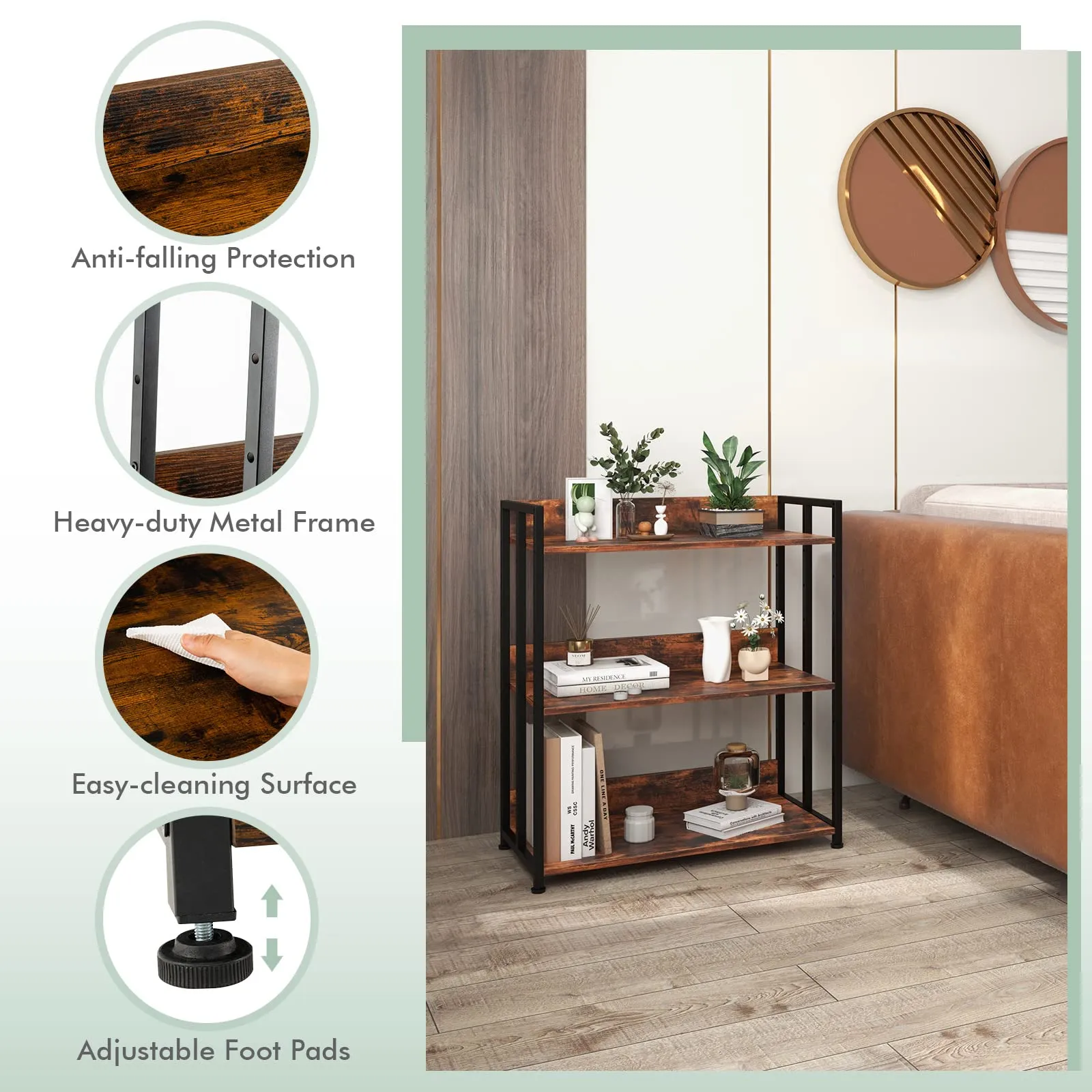 Tangkula Bookshelf, 5 Tier Industrial Book Shelf with Adjustable Shelves and Metal Frame
