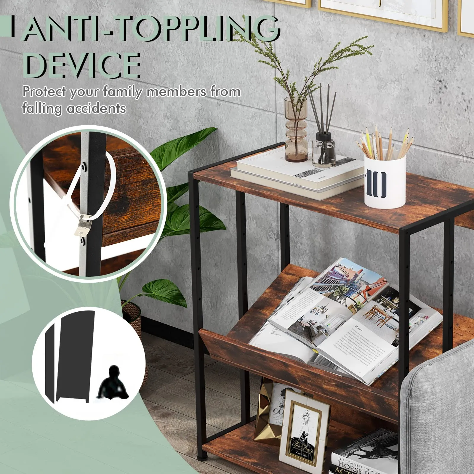 Tangkula Bookshelf, 5 Tier Industrial Book Shelf with Adjustable Shelves and Metal Frame