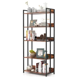 Tangkula Bookshelf, 5 Tier Industrial Book Shelf with Adjustable Shelves and Metal Frame