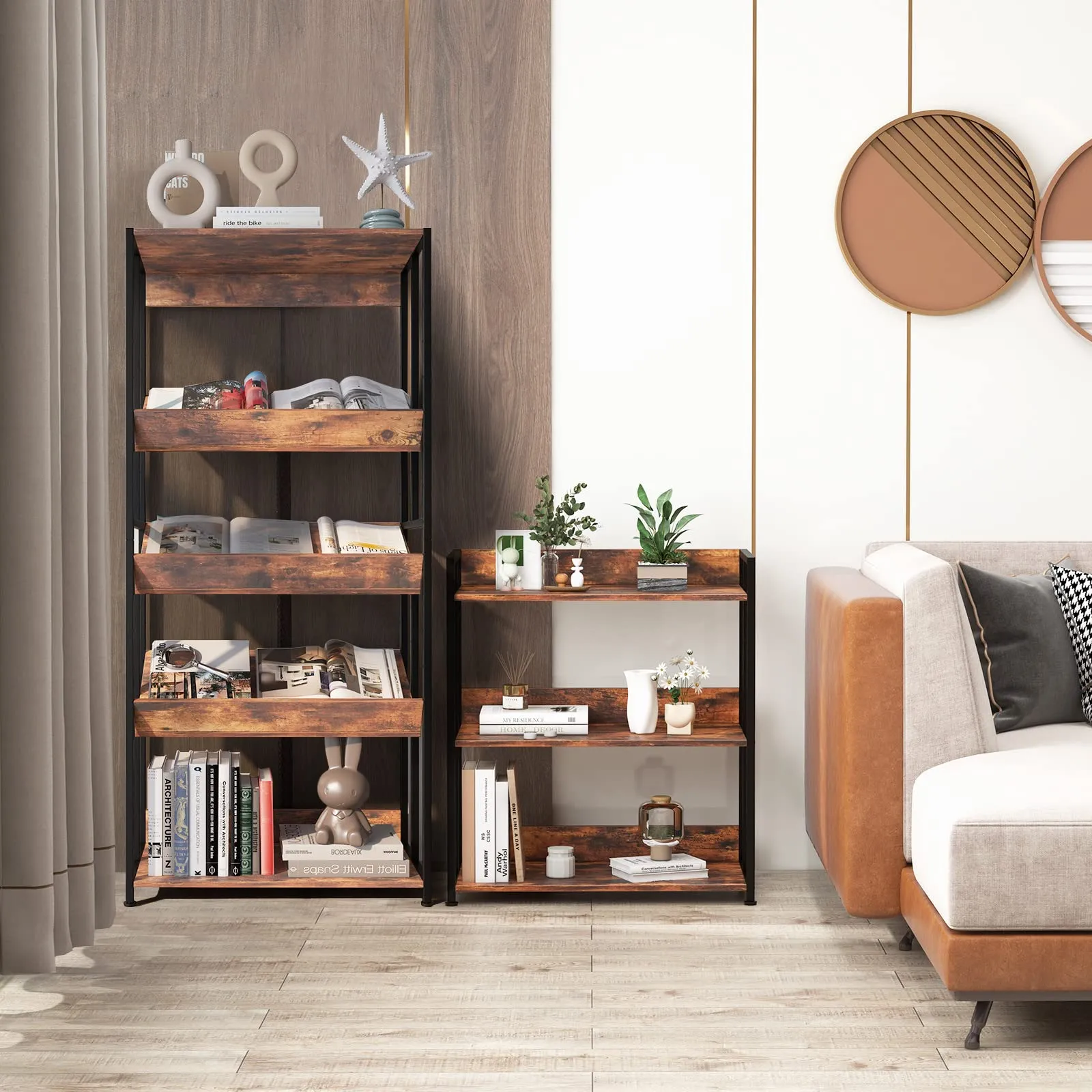 Tangkula Bookshelf, 5 Tier Industrial Book Shelf with Adjustable Shelves and Metal Frame