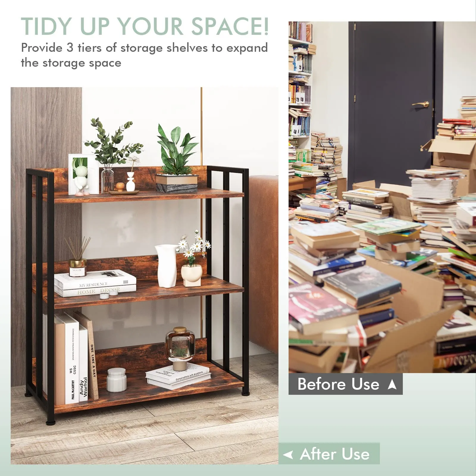 Tangkula Bookshelf, 5 Tier Industrial Book Shelf with Adjustable Shelves and Metal Frame