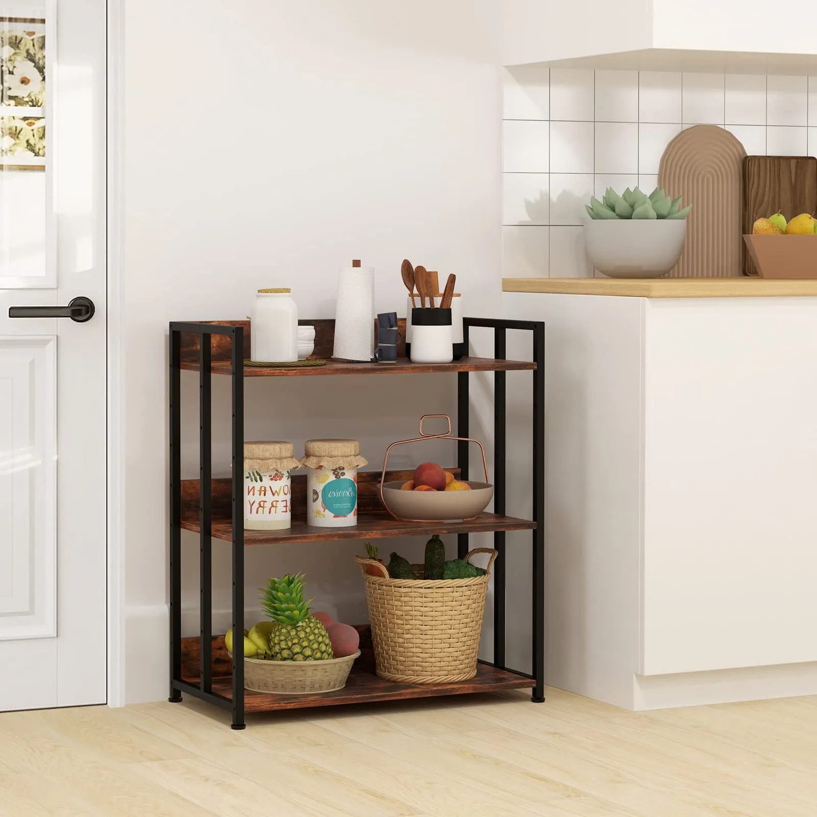 Tangkula Bookshelf, 5 Tier Industrial Book Shelf with Adjustable Shelves and Metal Frame