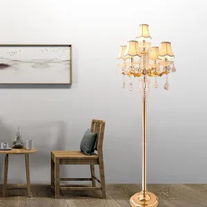 Traditional Crystal Candle Reading Floor Lamp with 5 Bulbs - Elegant Standing Light with Bell Shade