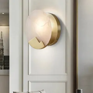 Traditional Gold Metal Wall Mounted Candle Lamp with Marble Accent
