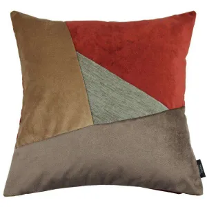 Triangle Patchwork Velvet Brown, Gold   Red Cushion