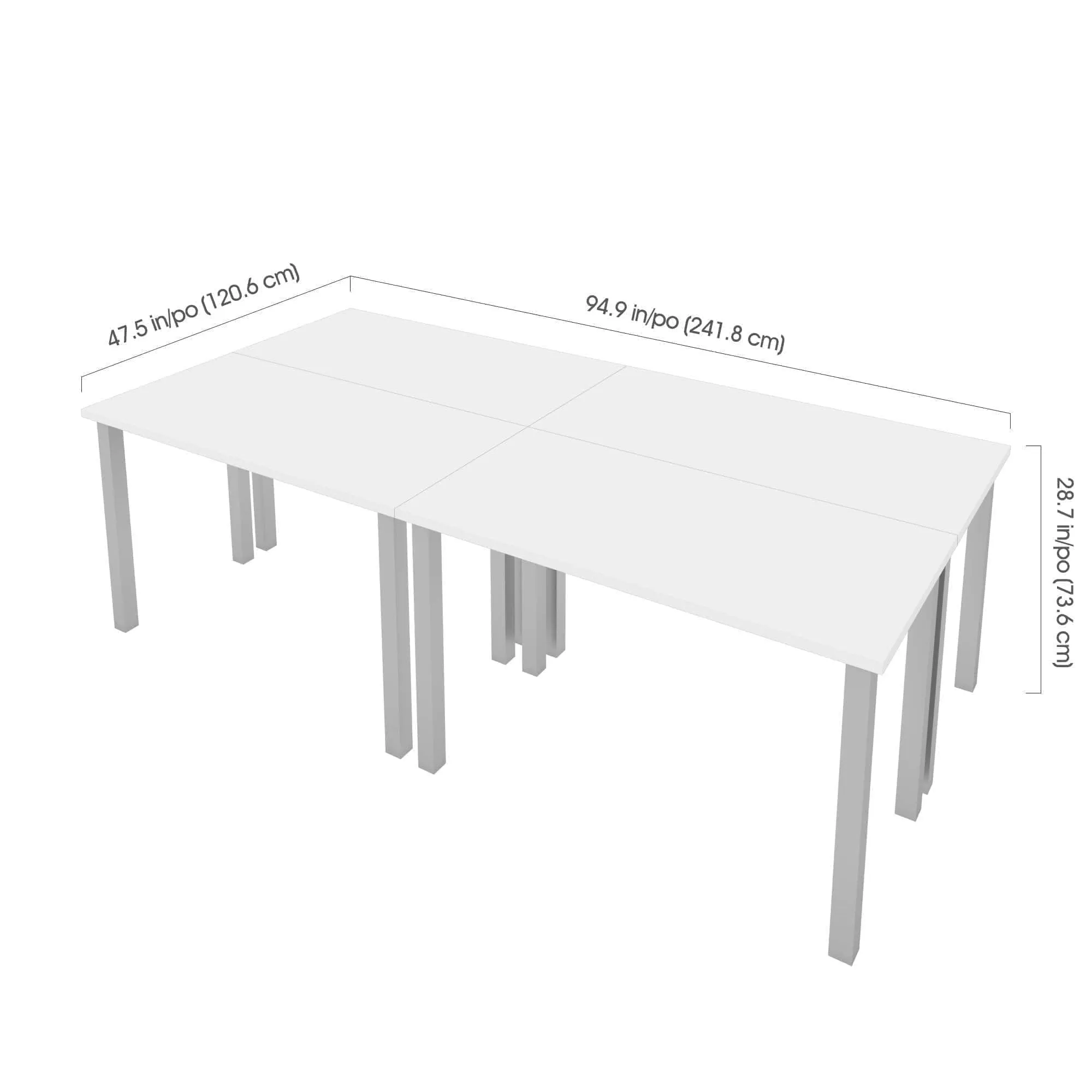 Universel 4-Piece Set Including 4 24″ × 48″ Table Desks with Square Metal Legs - Available in 3 Colours