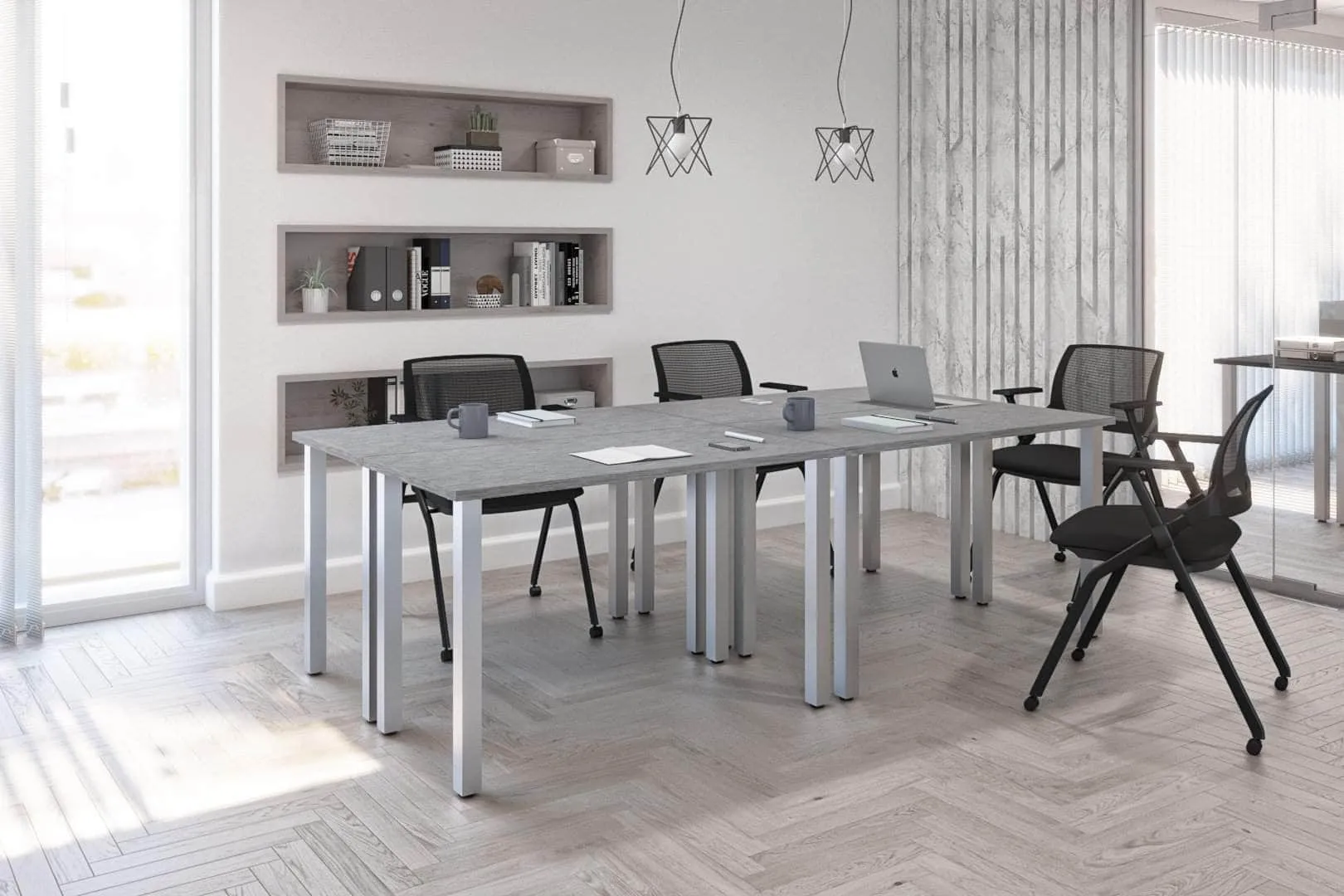 Universel 4-Piece Set Including 4 24″ × 48″ Table Desks with Square Metal Legs - Available in 3 Colours
