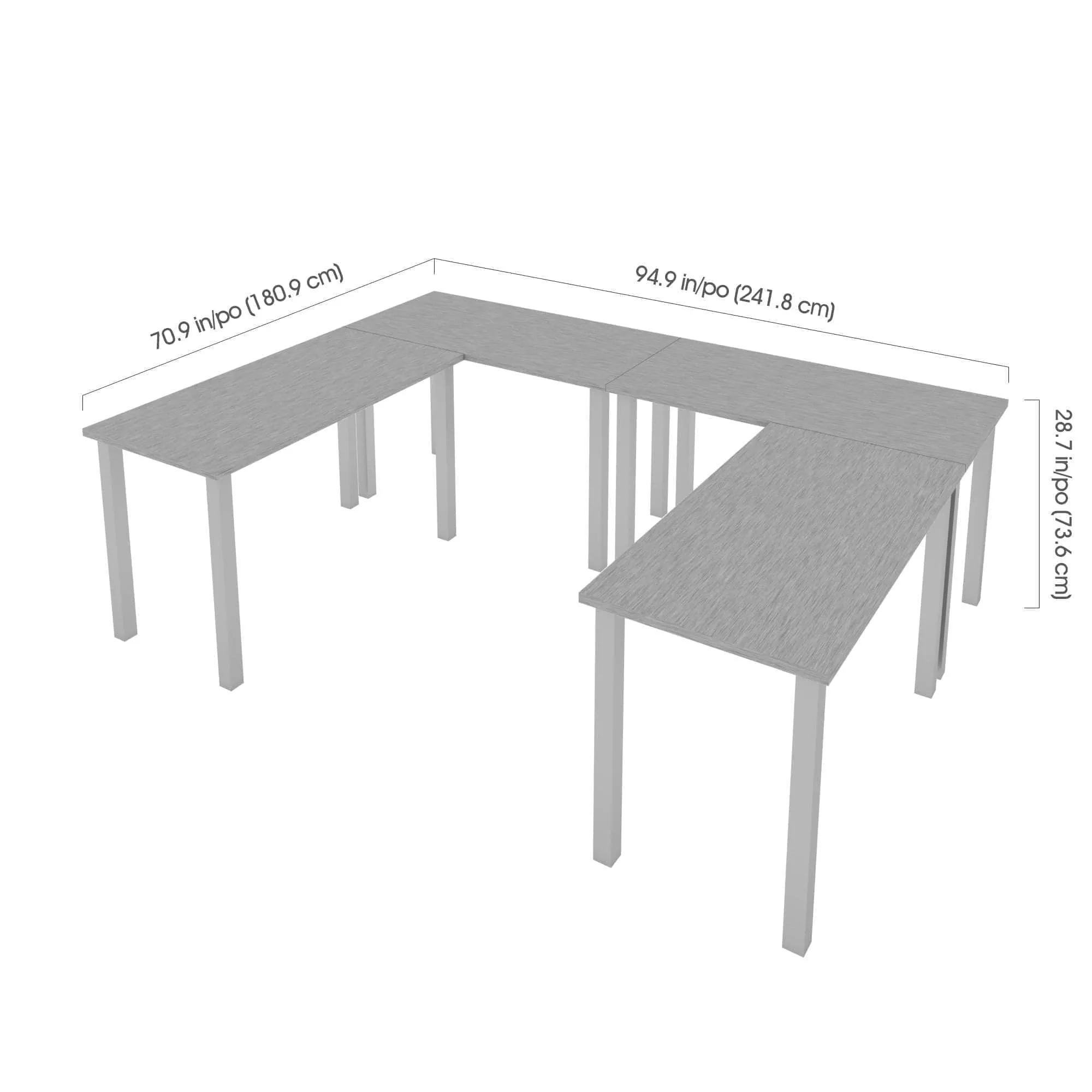 Universel 4-Piece Set Including 4 24″ × 48″ Table Desks with Square Metal Legs - Available in 3 Colours