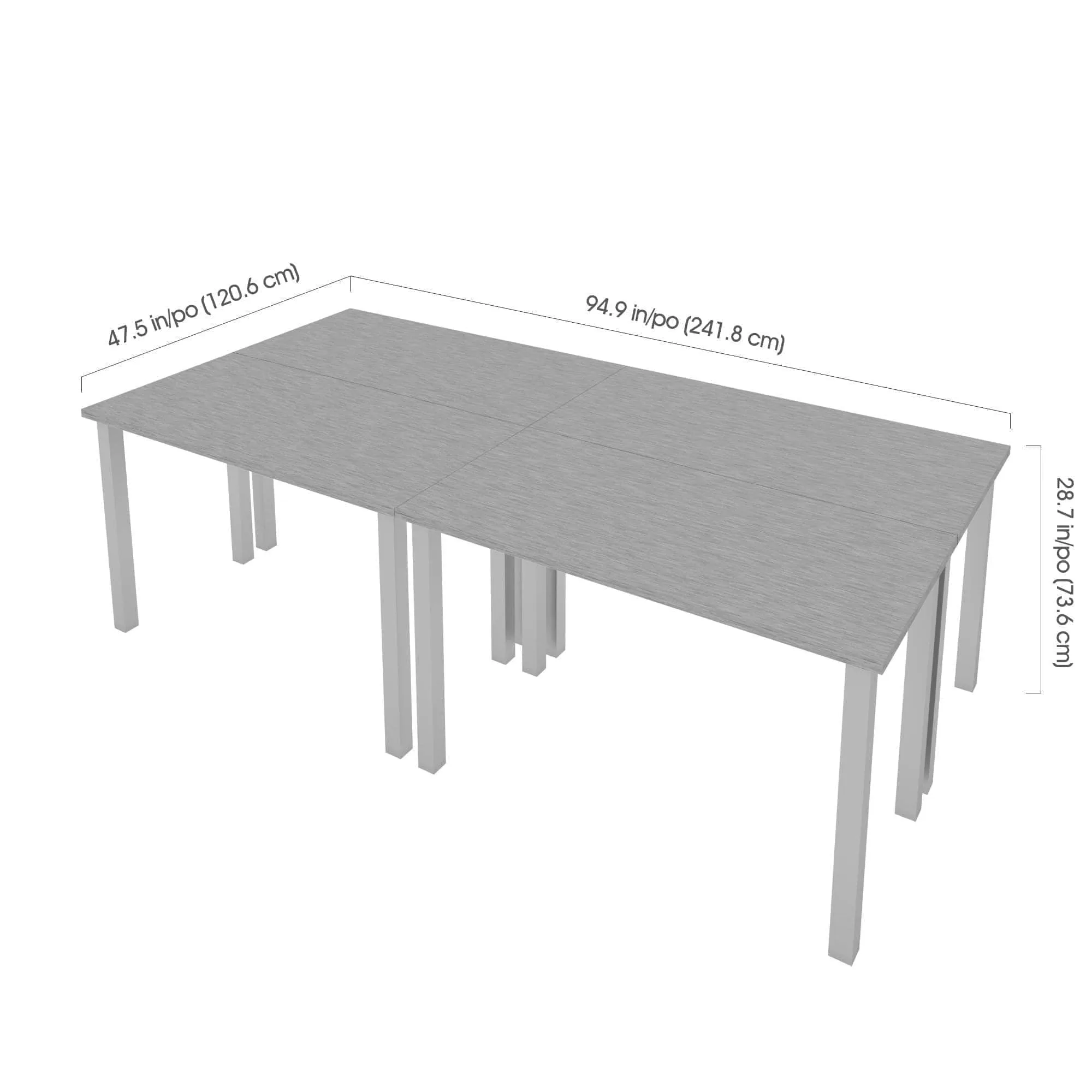 Universel 4-Piece Set Including 4 24″ × 48″ Table Desks with Square Metal Legs - Available in 3 Colours