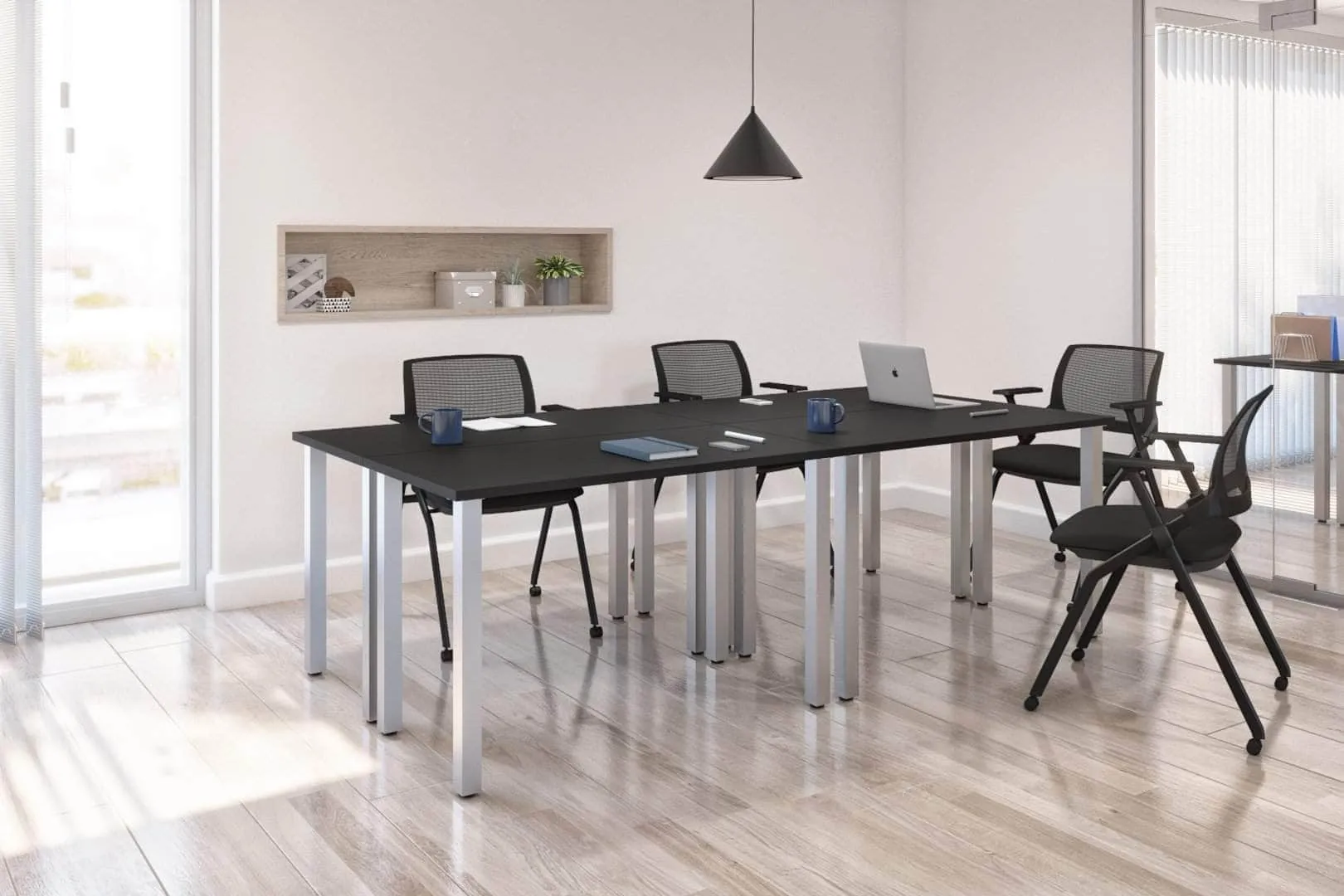 Universel 4-Piece Set Including 4 24″ × 48″ Table Desks with Square Metal Legs - Available in 3 Colours