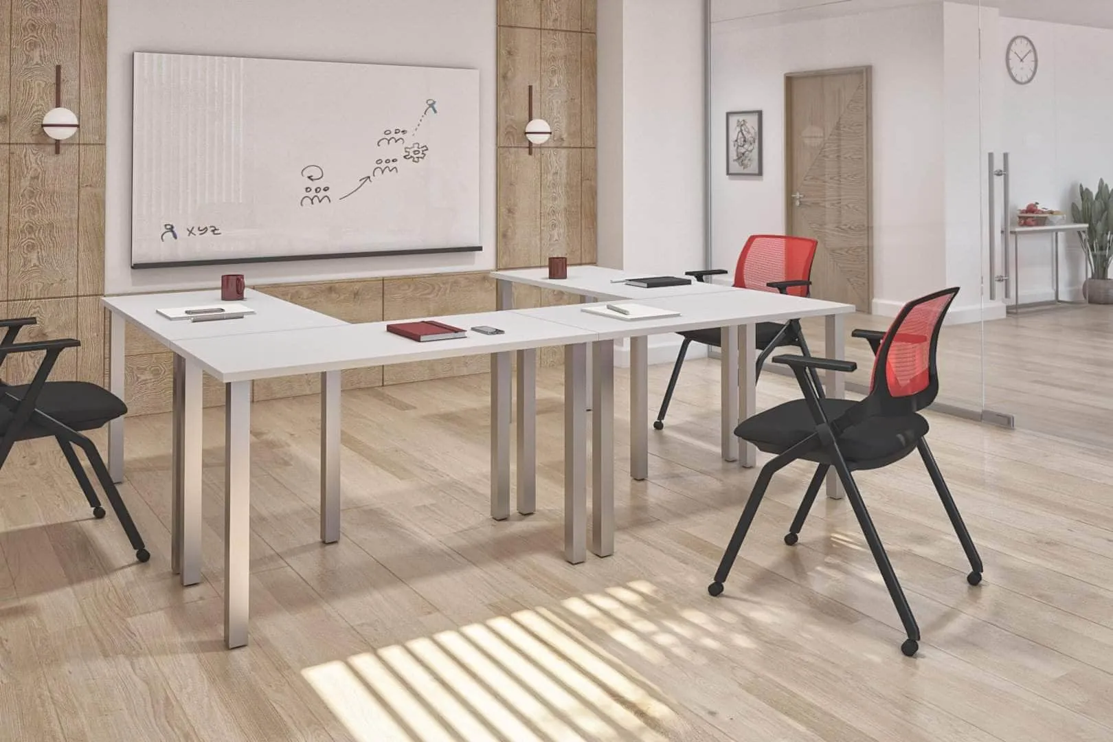 Universel 4-Piece Set Including 4 24″ × 48″ Table Desks with Square Metal Legs - Available in 3 Colours