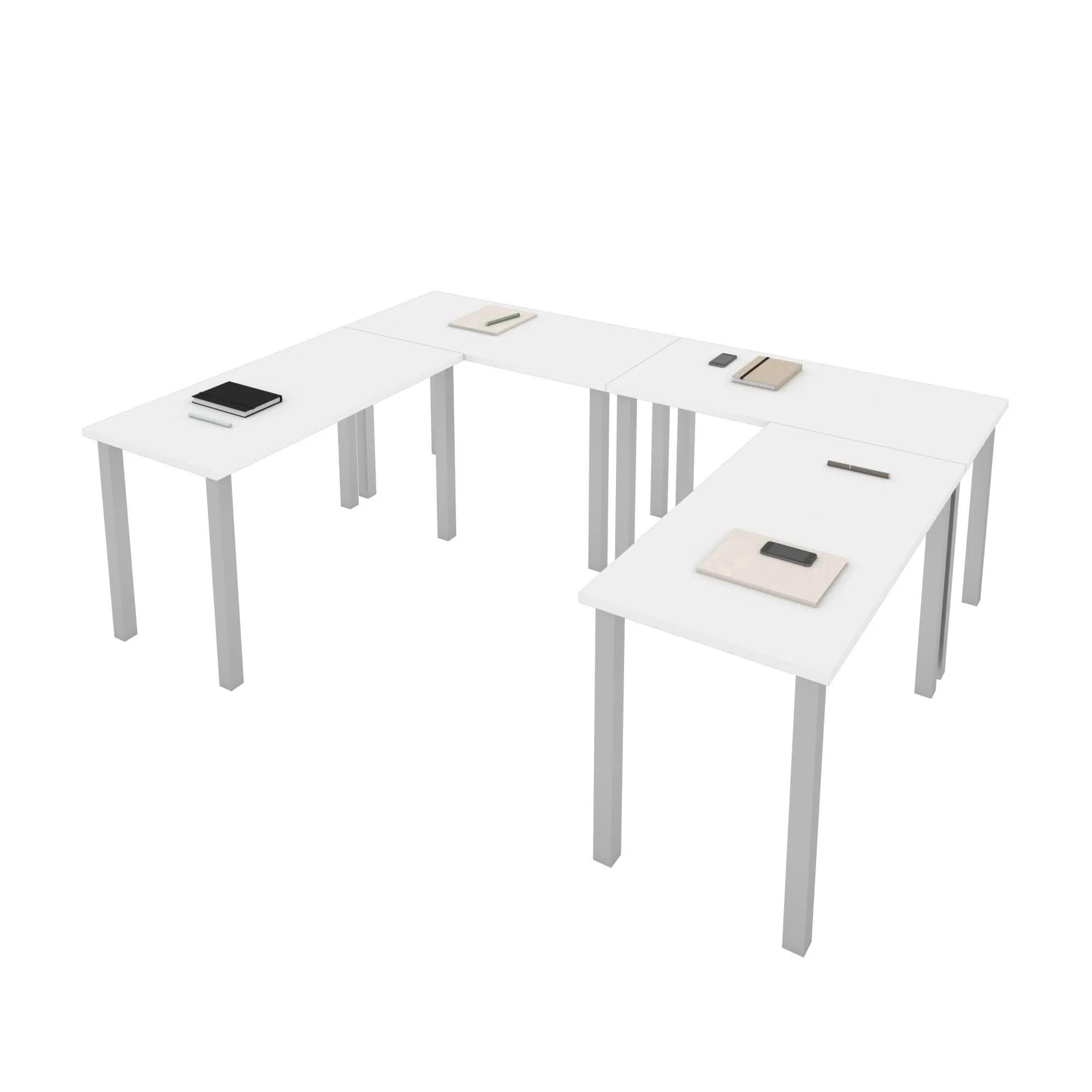 Universel 4-Piece Set Including 4 24″ × 48″ Table Desks with Square Metal Legs - Available in 3 Colours