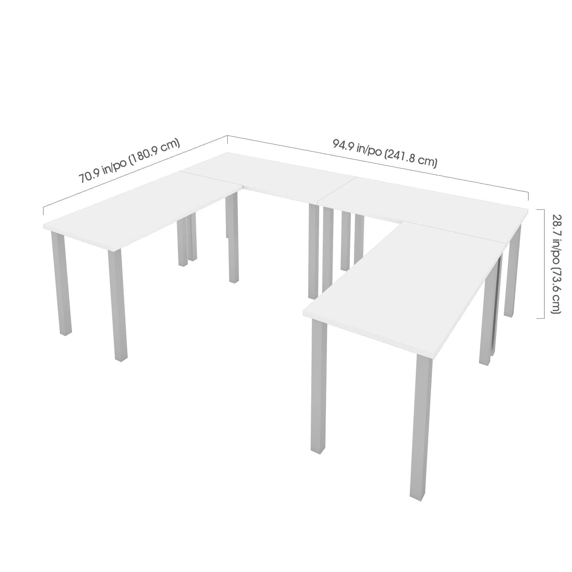 Universel 4-Piece Set Including 4 24″ × 48″ Table Desks with Square Metal Legs - Available in 3 Colours