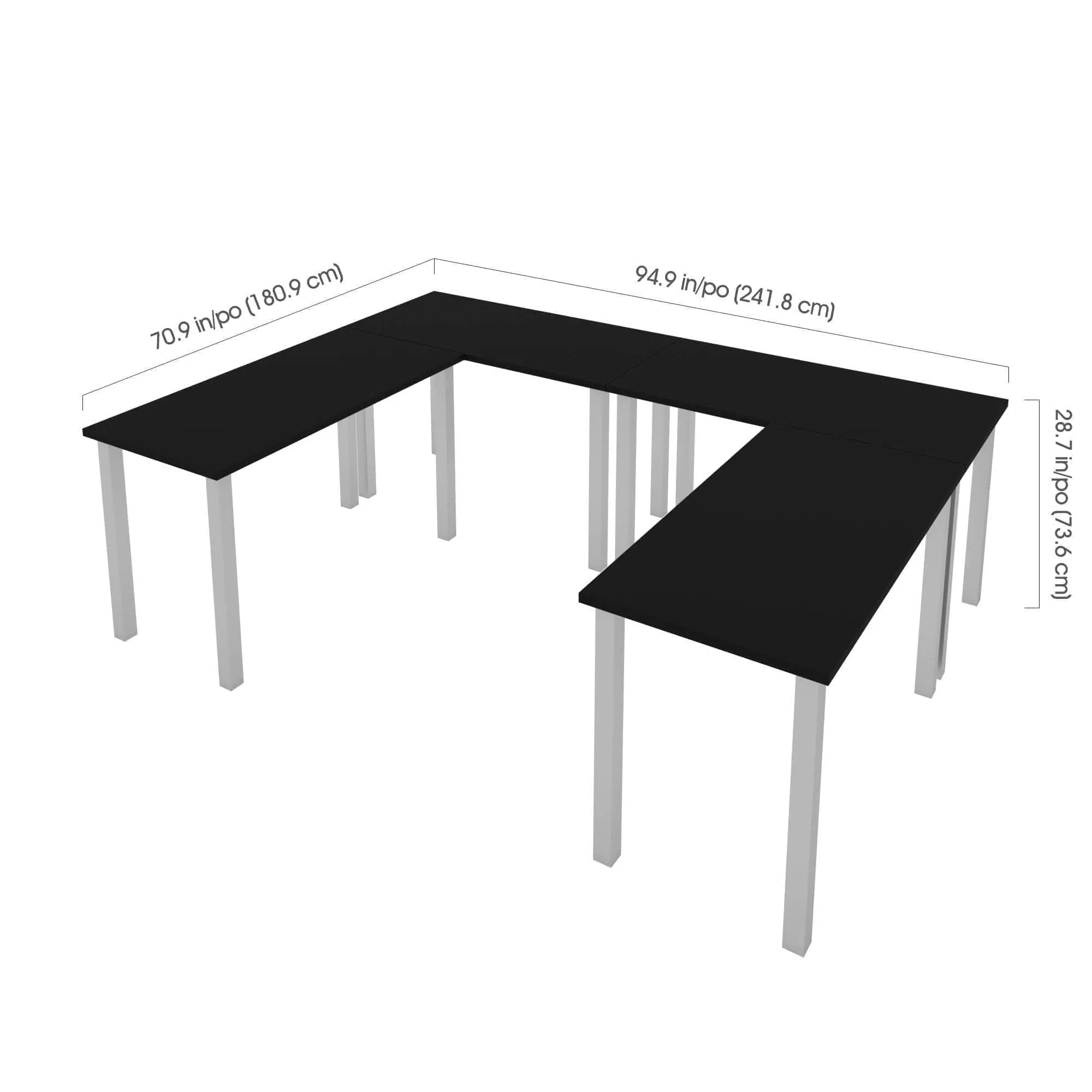 Universel 4-Piece Set Including 4 24″ × 48″ Table Desks with Square Metal Legs - Available in 3 Colours