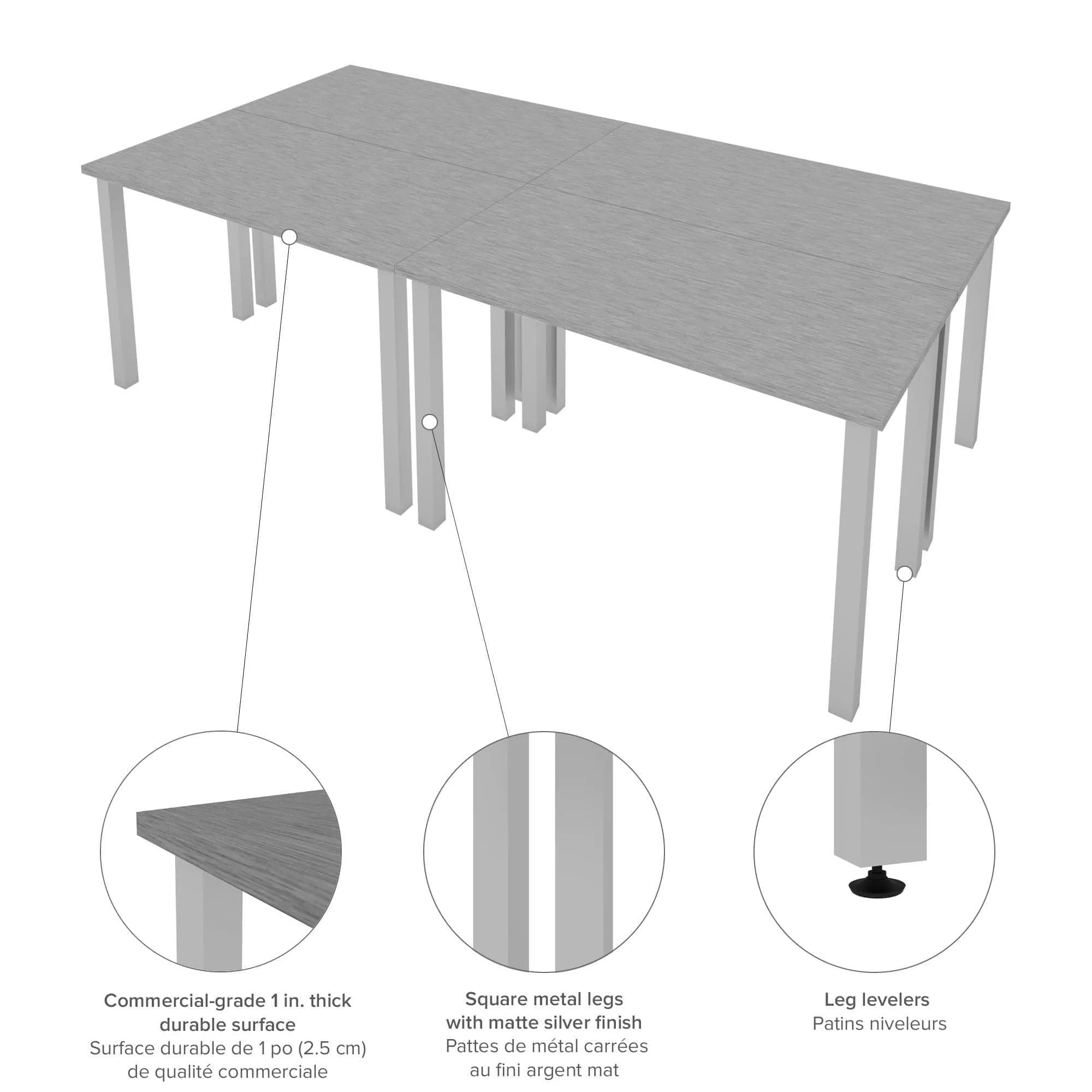 Universel 4-Piece Set Including 4 24″ × 48″ Table Desks with Square Metal Legs - Available in 3 Colours