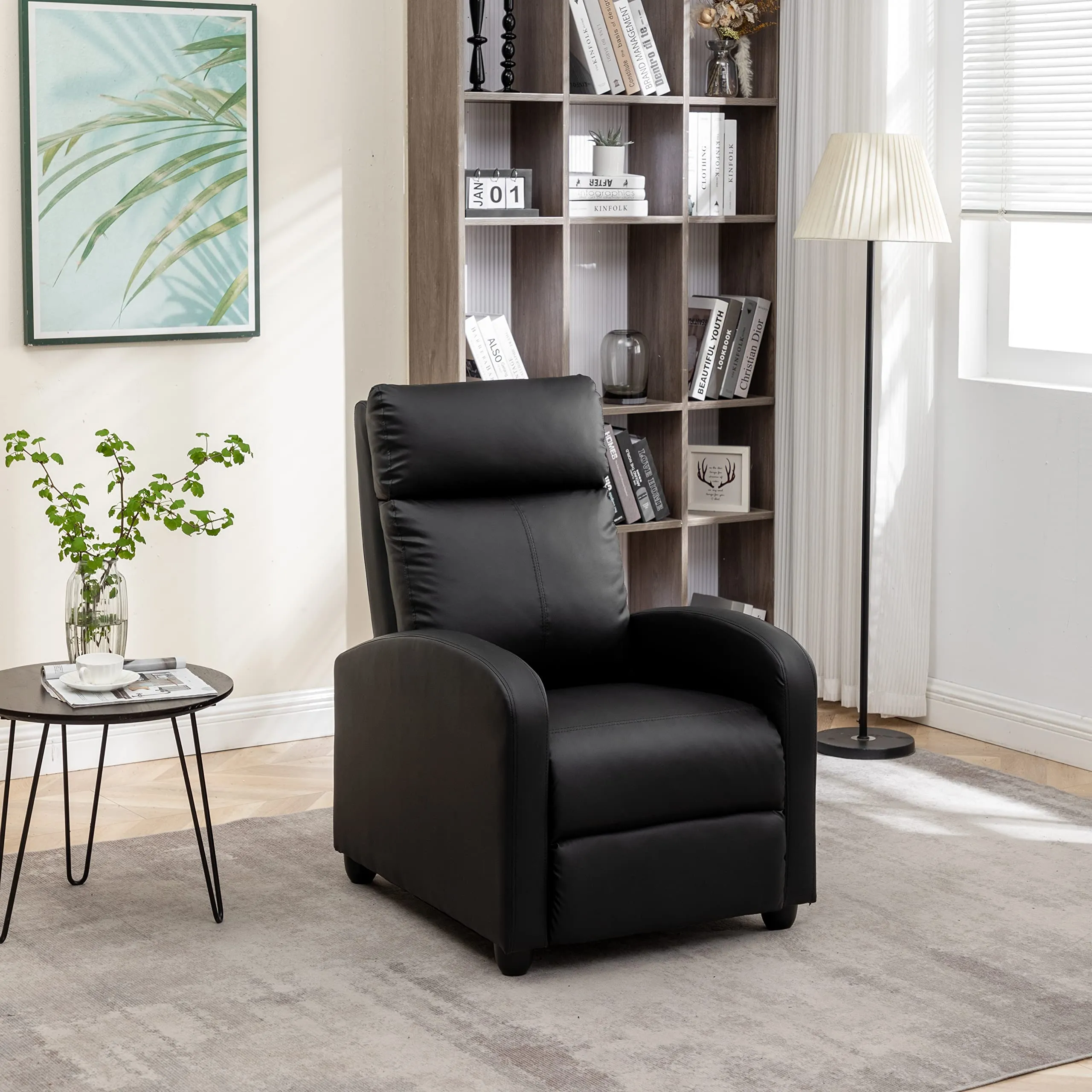 USHA SHRIRAM PU Recliner Sofa | Manual Recliner | Extra Comfortable | Recliner Sofa 1 Seater | Recliner Chair | Single Seater Sofa Chair | Rocking Recliner Chair | Relaxing Sofa Chair | Black