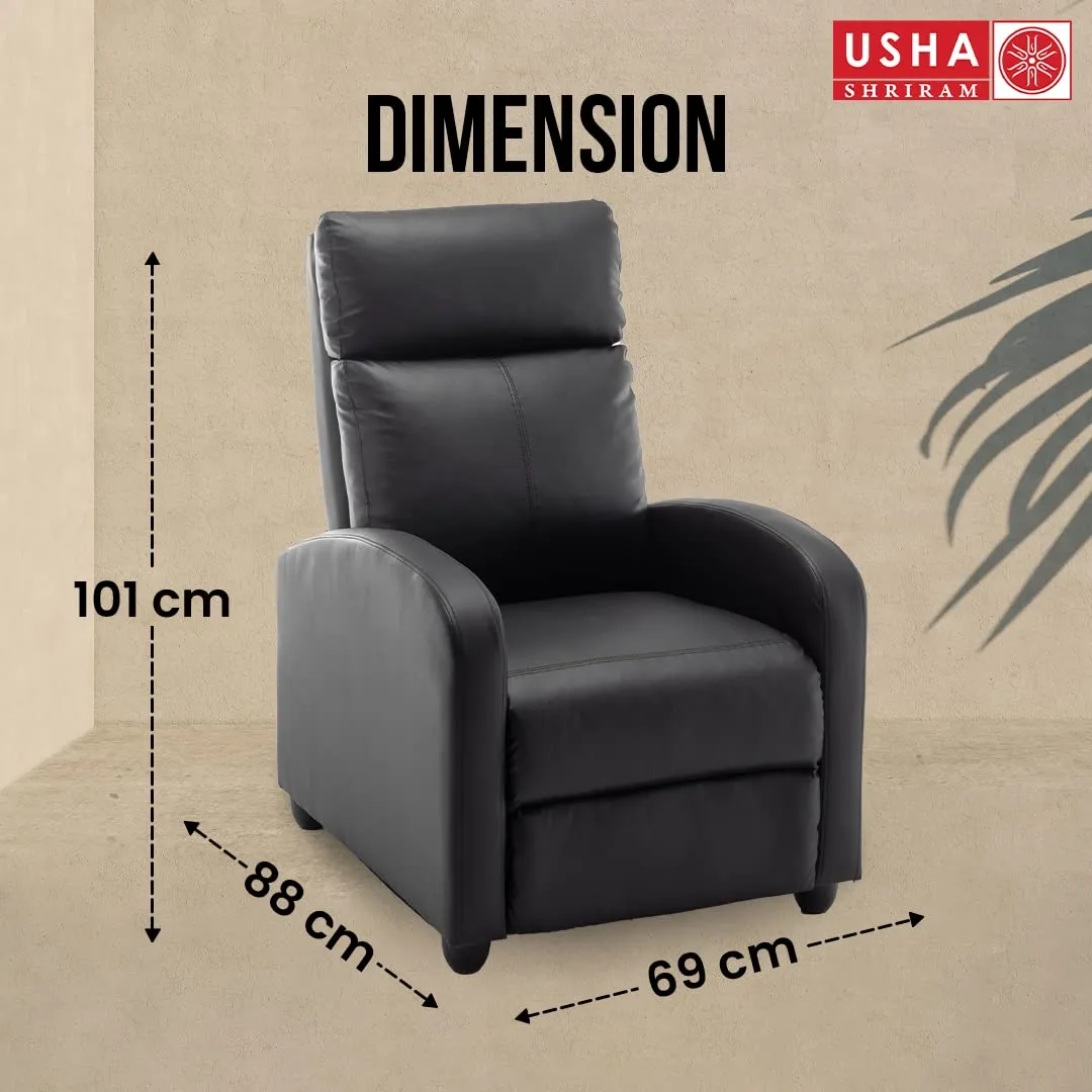 USHA SHRIRAM PU Recliner Sofa | Manual Recliner | Extra Comfortable | Recliner Sofa 1 Seater | Recliner Chair | Single Seater Sofa Chair | Rocking Recliner Chair | Relaxing Sofa Chair | Black