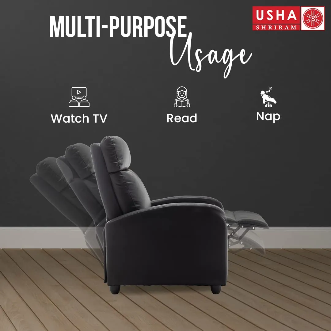 USHA SHRIRAM PU Recliner Sofa | Manual Recliner | Extra Comfortable | Recliner Sofa 1 Seater | Recliner Chair | Single Seater Sofa Chair | Rocking Recliner Chair | Relaxing Sofa Chair | Black