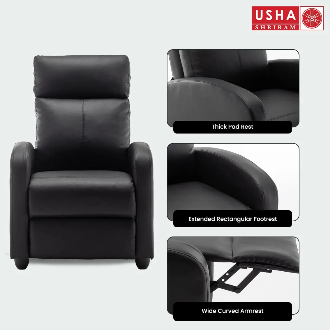 USHA SHRIRAM PU Recliner Sofa | Manual Recliner | Extra Comfortable | Recliner Sofa 1 Seater | Recliner Chair | Single Seater Sofa Chair | Rocking Recliner Chair | Relaxing Sofa Chair | Black