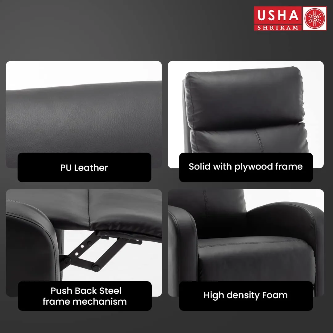 USHA SHRIRAM PU Recliner Sofa | Manual Recliner | Extra Comfortable | Recliner Sofa 1 Seater | Recliner Chair | Single Seater Sofa Chair | Rocking Recliner Chair | Relaxing Sofa Chair | Black