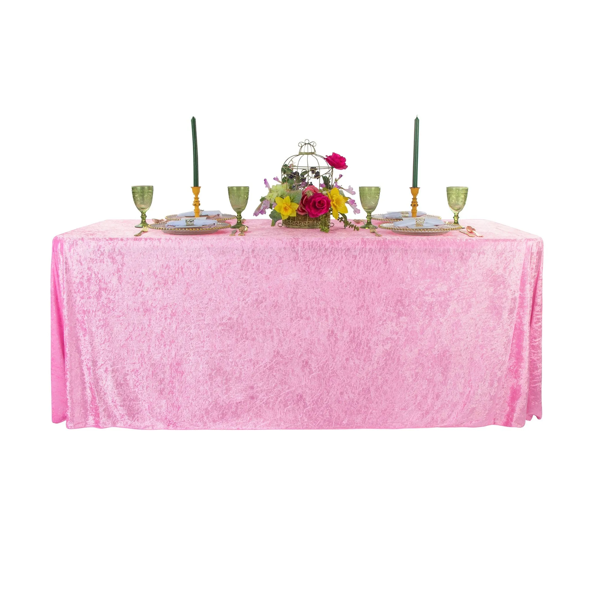 Velvet 90"x132" Rectangular Tablecloth - Pink